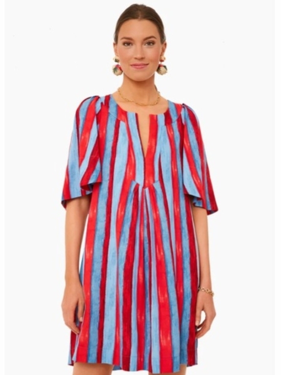 Pomander Place Tops - Pomander Place Red & Blue Striped Short Sleeve Tunic Dress